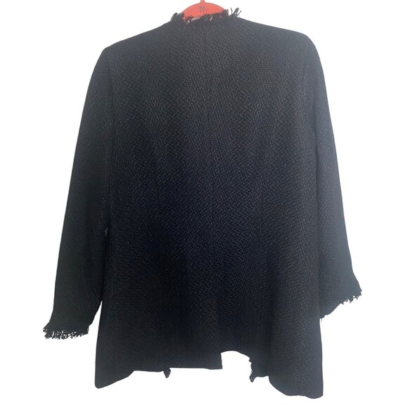 Venus Open Front Long Blazer Jacket Womens‎ Size 12 Black Tweed Fringed Lined - Picture 3 of 15